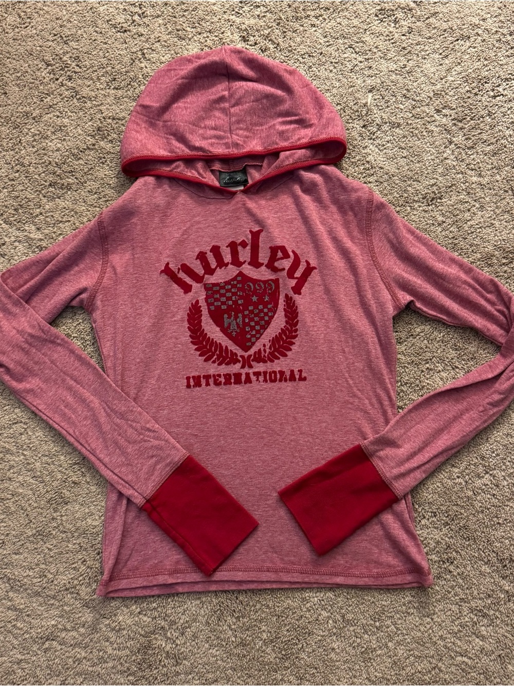 Hurley Pink Hooded Long Sleeve Top with Red Crest
